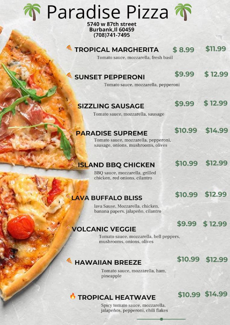 PARADISE PIZZA Menu